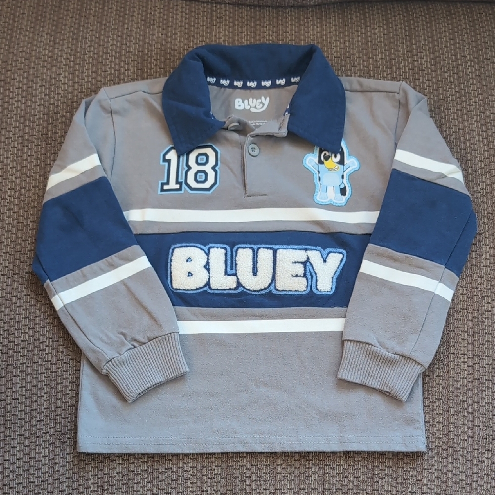 Bluey Kids Polo Shirt - Gray and Navy